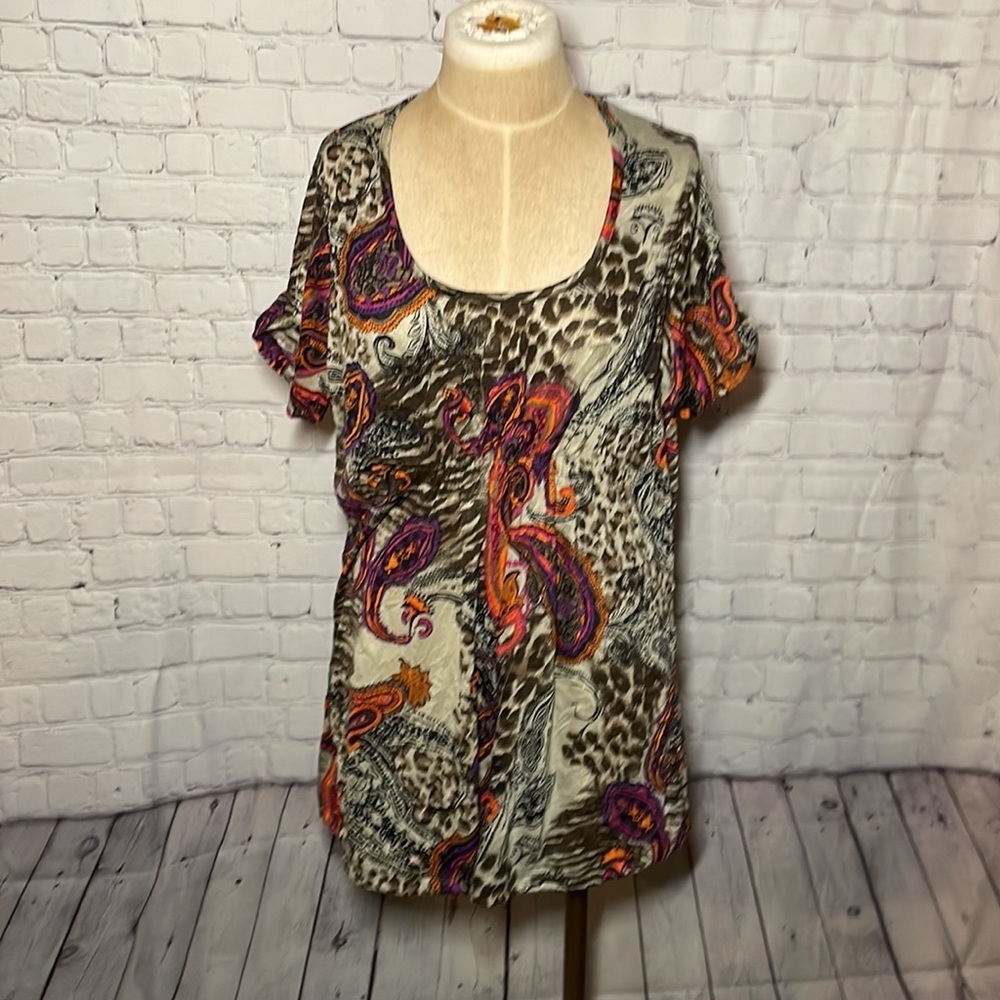 Y2k Mobwife Patterned Short Sleeve‎ Top Size 16